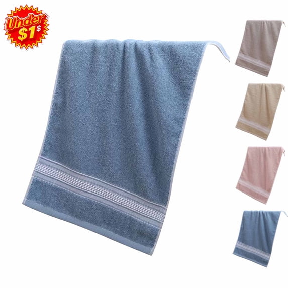 Under $1 Thick Absorbent Cotton Towel for Adult, Lint Free Soft Quick Dry Striped Hand Towel for Bathroom Gym Daily Use, 14x30 Inch Single Towel Available in Blue Pink Coffee Gray