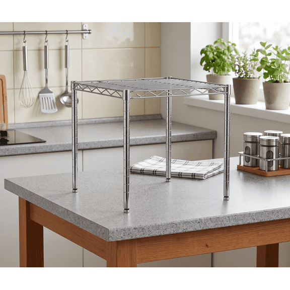 1-Tier Adjustable Metal Storage Shelf, Countertop Organizer for Kitchen, Desktop Rack, Multi-Purpose Shelving Unit for Laundry Room/Bathroom/Office, 350 lbs Capacity, 13.813.815 Inch