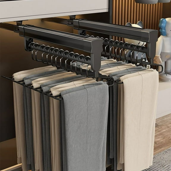 1-Tier Black Clothes Hangers with Orbits in Cabinet & Installation Tools, 1 Pack