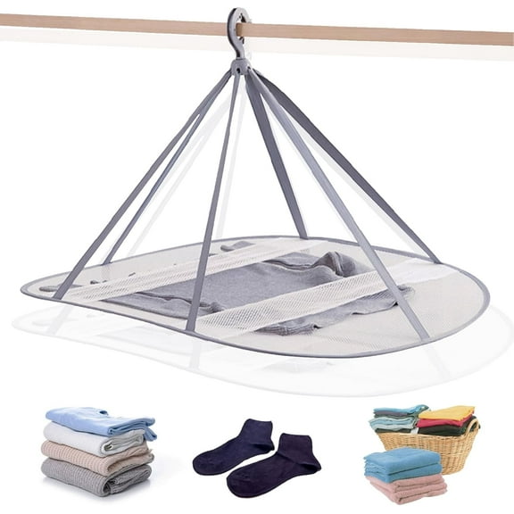 1-Tier Folded Mesh Clothes Hanging Dryer Sweater Drying Rack 30.3" L * 24.5" W*15" H (oval)
