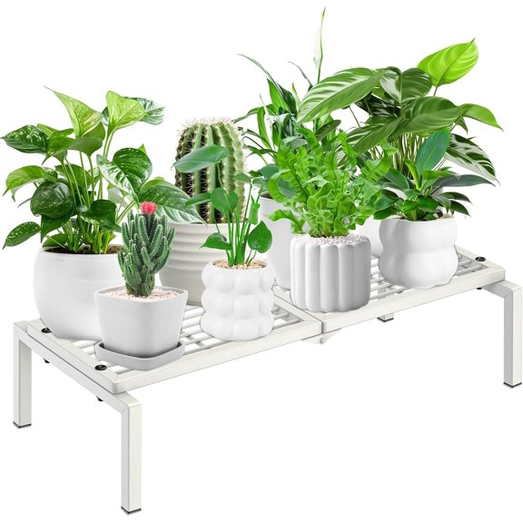1 Tier Metal Plant Stand Indoor Outdoor, Potted Multiple Flower Pot Holder Rack Plant Shelf, Heavy Duty Planter Display Shelving for Patio Balcony Garden Living Room Decorative (White)