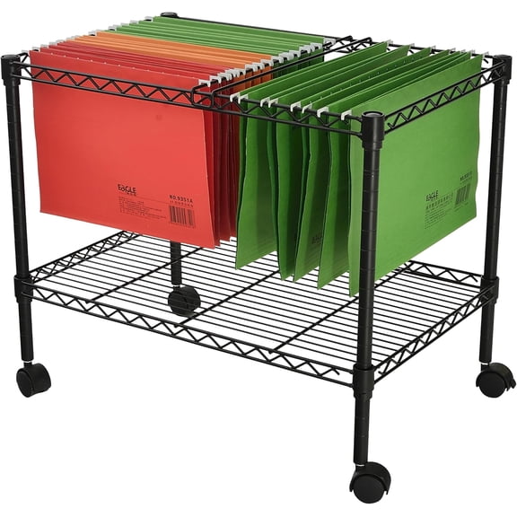 1-Tier Metal Rolling File Cart for Letter/Legal Size Folders, Black - Heavy Duty, Easy Assembly