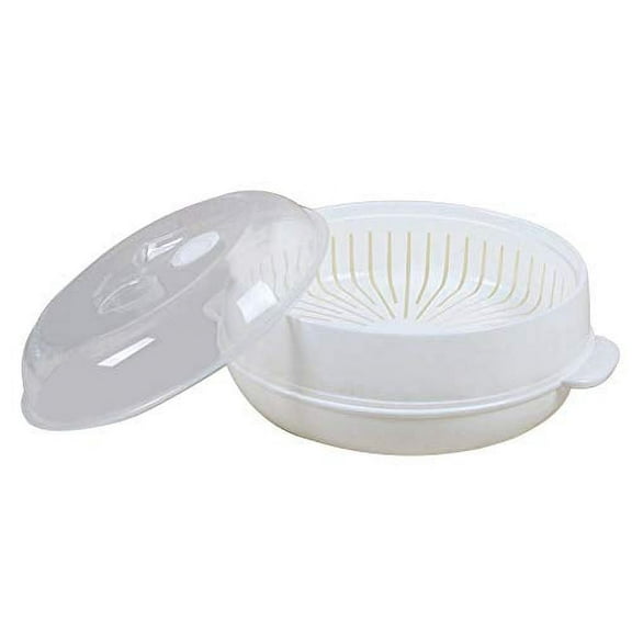 1-Tier Microwave Steamer Heating Steamer for Home Kitchen White (Round)