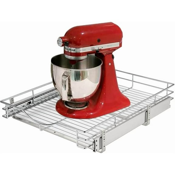 1 Tier Pull Out Cabinet Organizer (17" W x 21" D) Heavy-Duty Metal Sliding Drawer Shelf, Slide Out Wire Basket for Kitchen Cabinets, Pantry, Bathroom, Chrome Finish…