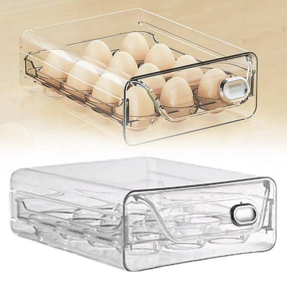 1 Tier Pull-Out Clear Egg Holder for Fridge, Large Egg Storage Container Organizer Bin for Refrigerator Holds 12 Eggs, Stackable Fridge Draw Organizer for Fridge Shelf, Kitchen Countertop, Pantry