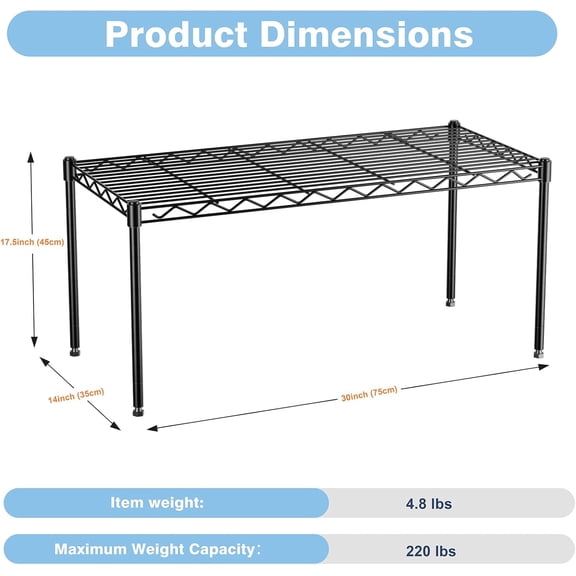 1-Tier Wire Shelf Rack,30" Wx14 Dx17 H,Single Metal Shelves Rack,Height Adjustable Metal Wire Shelving Unit and Storage for Kitchen,Cabinet,Countertop,Under-Sink,Closet,Pantry,Bathroom