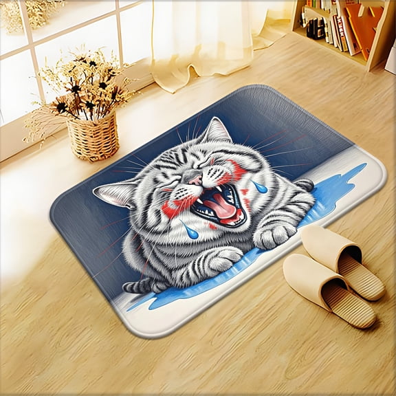 1 Tiger Portrait Floor Mat Non-Slip Bathroom Mat, Absorbent Microfiber & Polyester Rug (Machine Washable); Suitable for Bedrooms, Living Rooms, Entryways, Camping, Picnics, and Outdoor Use.