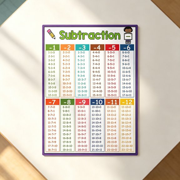 1 To 12 Multiplication Reference Chart Laminated Math Table Poster