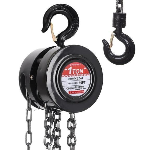 1 Ton/2200 lbs Capacity Hand Chain Hoist,, Heavy Duty Steel Chain Fall Hoist with 10 Ft Lifting Height, Manual Chain Block Hoist for Lifting Good in Transport & Workshop