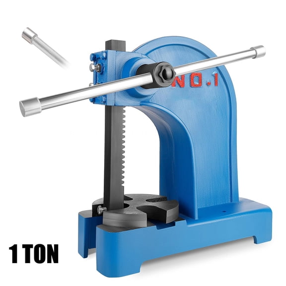 1 Ton Arbor Press with 3 Drift, Manual Cast Iron Arbor Press, 11.73"H Heavy Duty Manual Desktop Arbor Press, Reversible Ram Heavy Duty Manual Arbor Press, Blue