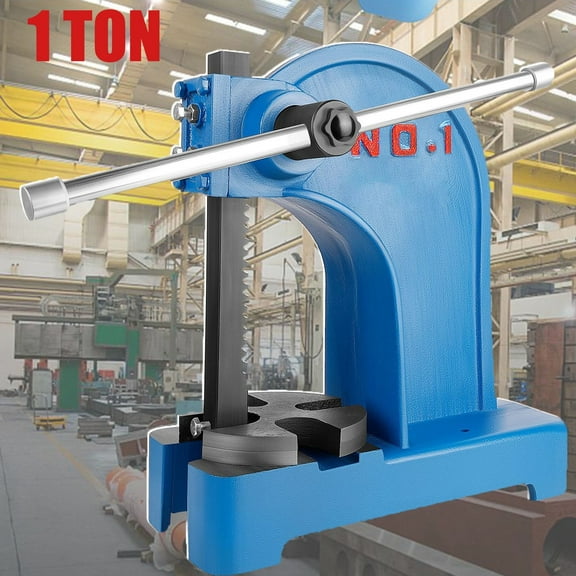 1 Ton Arbor Press, Manual Arbor Press Tooling with 8.5" Maximum Height, Steel Anvil for Punching Shaping Bending and Forming Applications, Blue
