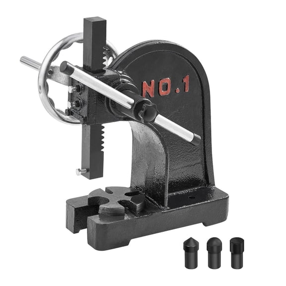 1 Ton Arbor Press - Manual Hand Press for Stamping, Bending & Forming - Heavy Duty Cast Iron Desktop Press with 3 Molds