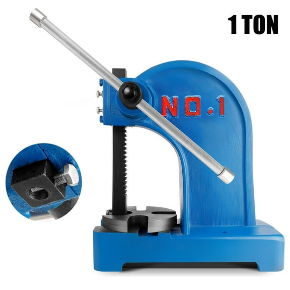 1 Ton Arbor Press, Manual Heavy Duty Arbor Press, 8.5" Maximum Height, Cast Iron Desktop Press for Bending, Medium Manual Stamping, Blue