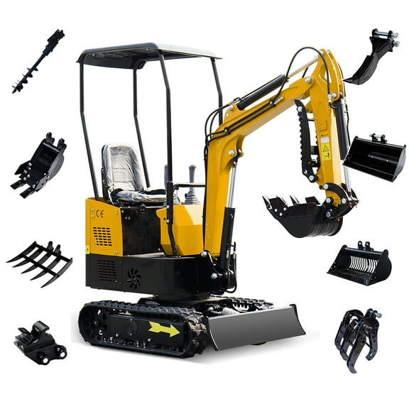 1 Ton Excavator Hydraulic Digger 13.5 hp Gas Engine Trencher Digger Machine with 8pcs Attachments USA