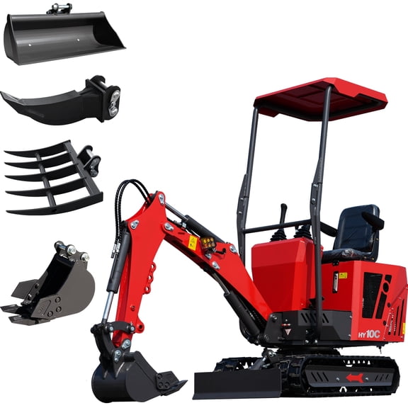 1 Ton Mini Excavator with 800mm/31.5in Toothless Bucket, Rake, Ripper, 7.87in Bucket USA Stock, Crawler Excavator with 13.5 HP EPA Engine