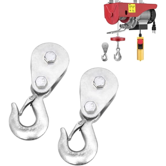 1-Ton Snatch Block Pulley - w/Hook, 2200lb Capacity, 2 count