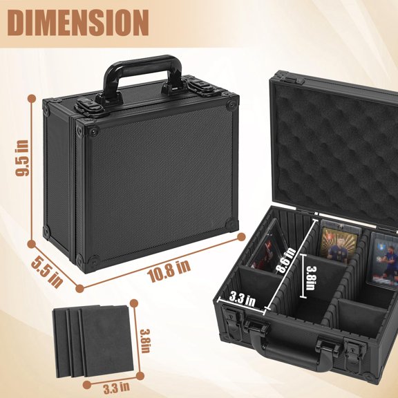 1 Toploader Storage Box for 3" x 4" 35pt Rigid Cards, Aluminum Alloy Case with 5 Adjustable Foam Partitions, Sports Card Storage, Black