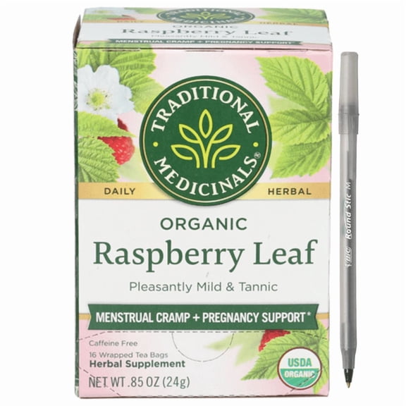 1+ Traditional Medicinals Organic Raspberry Leaf Tea with pen
