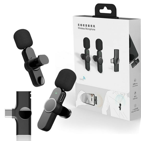 1 Transmitter+2 Receiver Plug-Play Wireless Lavalier Microphone,Mini Lapel Wireless Mic for Recording,YouTube Facebook Live Stream,Vlog,Noise Reduction,NO APP or Bluetooth Needed (Type-C Port)