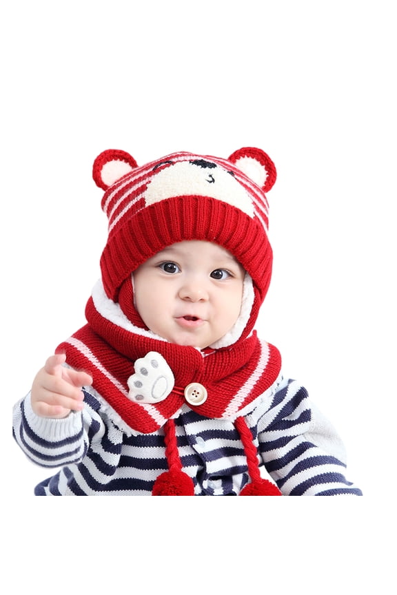 1 Two Piece Kids Cute Tiger Woolen Hat Muffler Poncho Keep Warm Gift for Kids