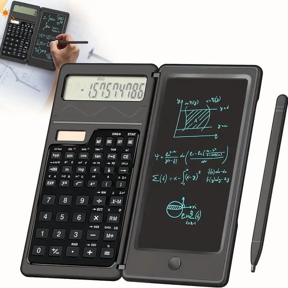 1 Ultra-Slim Erasable LCD Writing Board & Scientific Calculator - 10-Digit, Dual Power (Solar & Lithium Battery), Ideal for Math, Physics & Geometry, with Electronic Componentsback to school supply