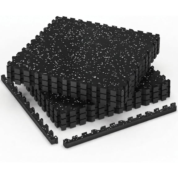 1'' Ultra-Thick 24 Sq Ft Rubber Top Gym Flooring for Gym, 6 Tiles High Density EVA Exercise Mats, Interlocking Puzzle Mats for Workout, Floor & Equipment Protection, Black/White