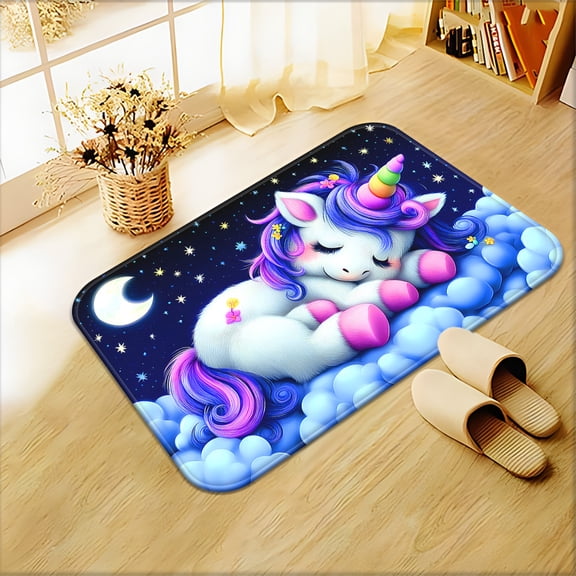 1 Unicorn Cloud Sleep Print Doormat - Light Blue and Pink Plush Mat, Non-Slip Soft Mat, Suitable for Bedroom, Living Room, Floor Mat and Carpet, Fun Mat and Rug