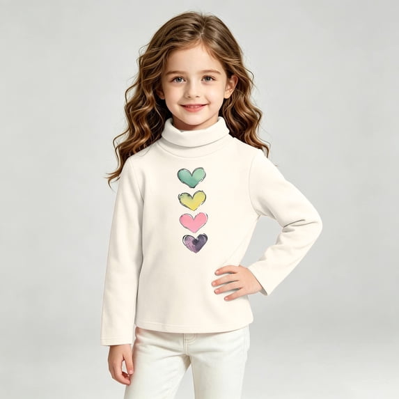 1+Uobin Girls Lined Thermal Long Sleeve Top Half High Neck Graphic Shirt Winter Warm Undershirt Casual Pullover Kids 3-10 Year