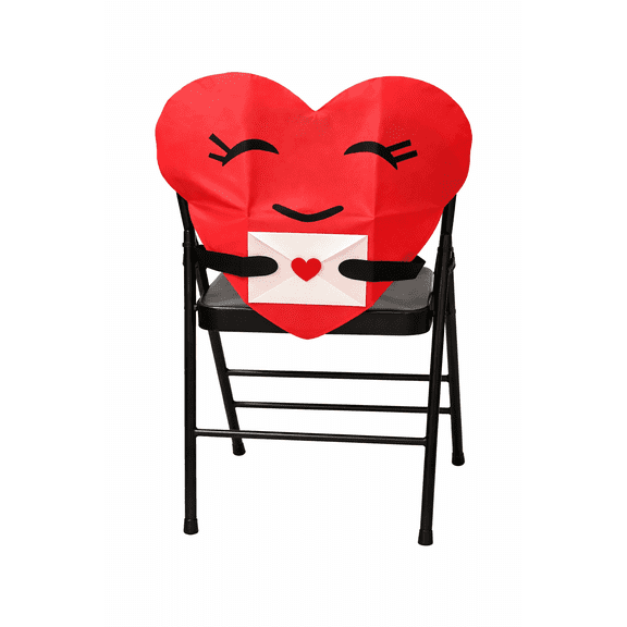 (1) Valentines Seat Cover Red 16x20 Olefin Reusable Removable Folding Chair Decoration Design May Vary