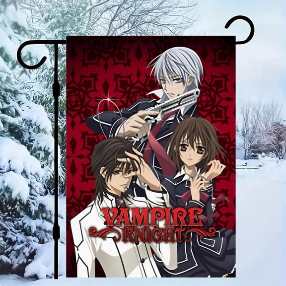 1 Vampire Anime Character Red Background Print Design Double-sided Garden Flag -12x18 Inches Durable High-quality Linen Courtyard Decoration, Suitable for Porch, Terrace, and Garden, Suitable for An