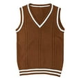 1 Vest Brown Acrylic Women's Sweater Vests Casual V Neck Pullover Shirt