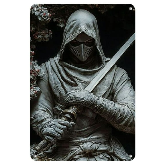 1 Vintage Japanese Samurai Metal Wall Art, 8x12 Inch - Rustic Iron Sign with Detailed Sword-Wielding Warrior Design for Home, Kitchen, Garden, Bedroom, Bar Decor