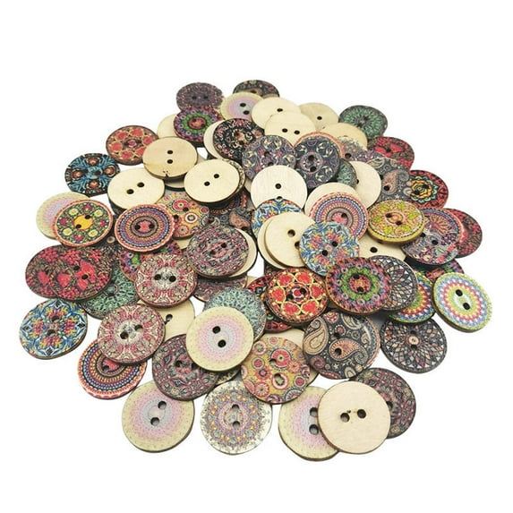 1 In Vintage Painted Wood Buttons for Crafting, Round Assorted Patterns ...