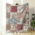 thumbnail image 1 of 1 Vintage Patchwork Floral Print Flannel Throw Blanket, Soft and Comfortable Soundwave Technology Patchwork Multi-tone Design, Suitable Sofa Beds, Camping., 1 of 8