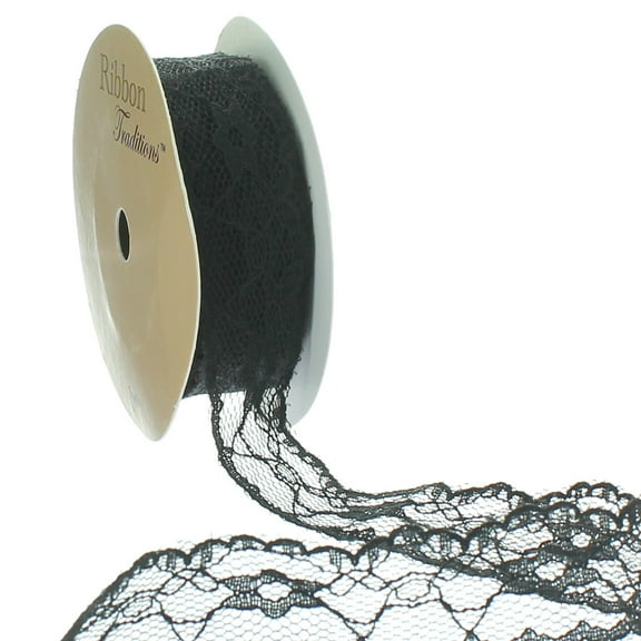 1" Vintage Scalloped Edge Lace Ribbon Trim Black 25 Yard