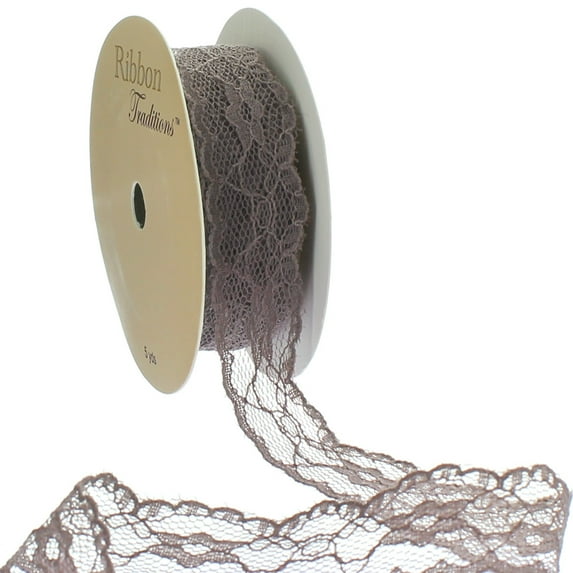 1" Vintage Scalloped Edge Lace Ribbon Trim Cocoa 25 Yard