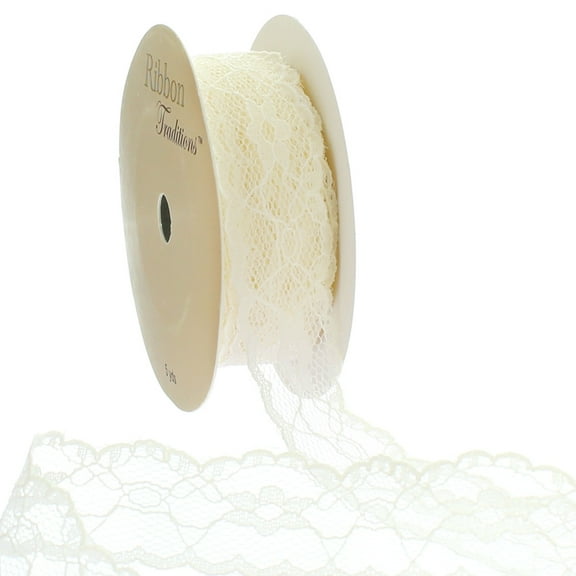1" Vintage Scalloped Edge Lace Ribbon Trim Ivory 25 Yard
