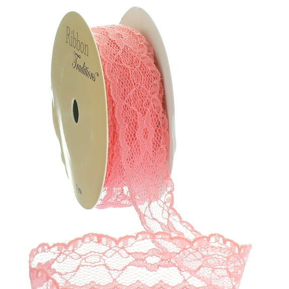 1" Vintage Scalloped Edge Lace Ribbon Trim Peach 25 yards