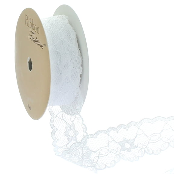 1" Vintage Scalloped Edge Lace Ribbon Trim White 25 Yard