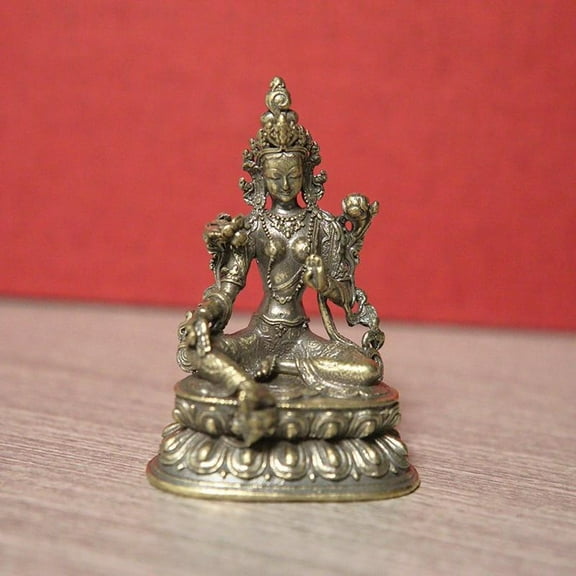 1 Vintage brass green Tara statue - Thomas Buddha statue with lotus base, retro-style metal miniature home decoration, desktop offering ornament and Thanksgiving gift, meditation space decoration,