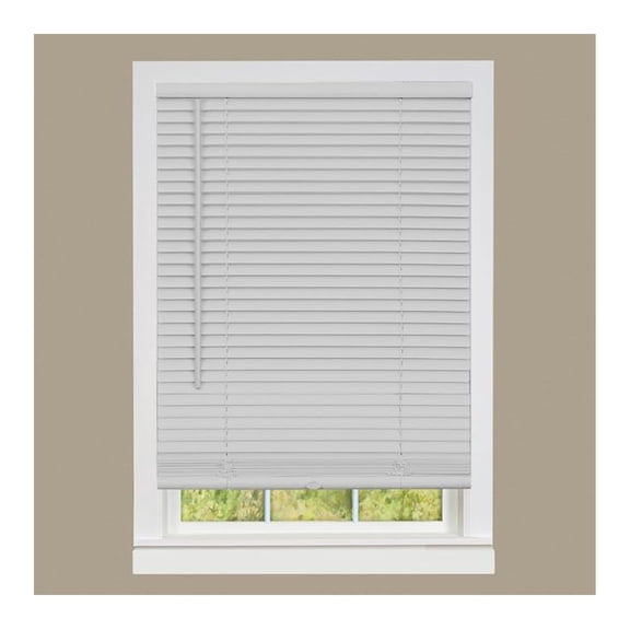 1" Vinyl Slats Room Darkening Cordless Window Blinds, 64L x 29W Inches Manual Operation Mode Blackout Privacy Blind, Solid Pattern Ceiling-Outside Mount Pull-Up Mini Blinds, Gray