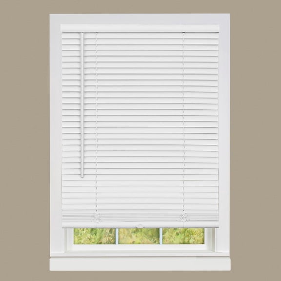 1" Vinyl Slats Room Darkening Cordless Window Blinds, 64L x 34W Inches Manual Operation Mode Blackout Privacy Blind, Solid Pattern Ceiling-Outside Mount Pull-Up Mini Blinds, White