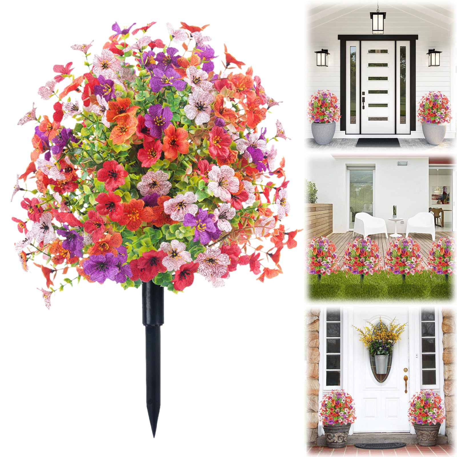 1 Violet Eucalyptus Artificial Flower Arrangement Artificial Plants Outdoor，Artificial Flowers with Ground Garden Stake Faux Greenery Shrubs Garden Accessories for Farmhouse Outdoor Outside Garden