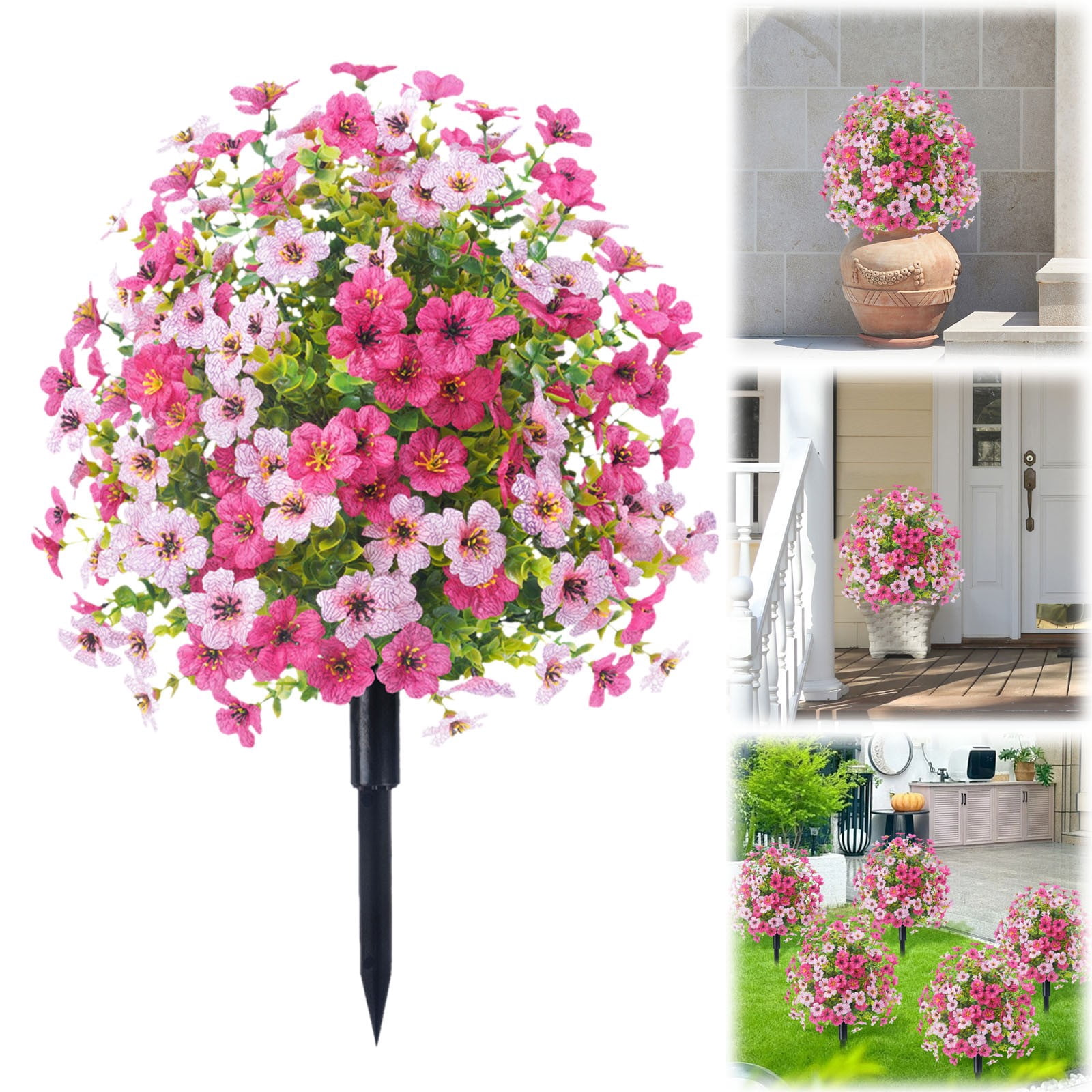 1 Violet Eucalyptus Artificial Flower Arrangement Artificial Plants Outdoor，Artificial Flowers with Ground Garden Stake Faux Greenery Shrubs Garden Accessories for Farmhouse Outdoor Outside Garden
