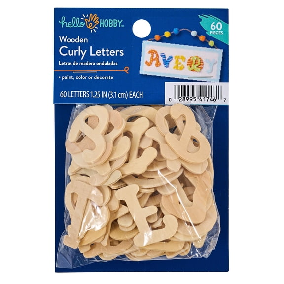 Hello Hobby 1" Wood Letters, Cursive Font, 60 Piece
