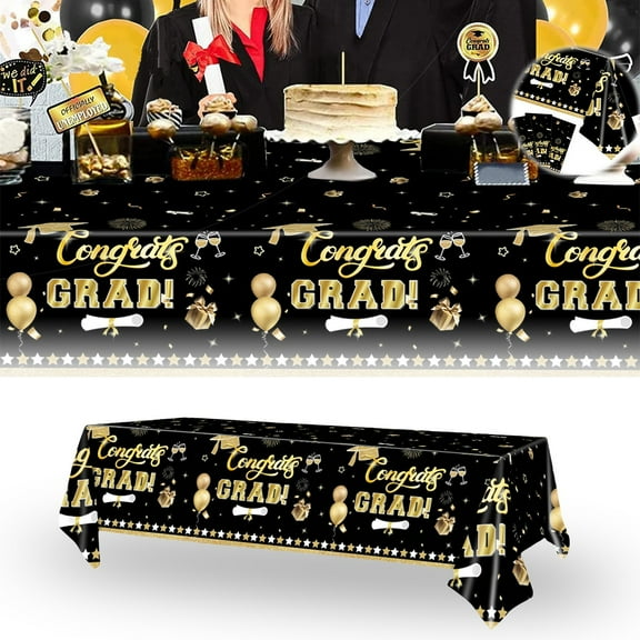 1* Wallpaper-Pe Plastic Black Gold Tablecloth By Shiogb-2025 New Graduation Season Theme Tablecloth Disposable Pe Plastic Tablecloth Tablecloth-Black Gold Mother's Day Clearance for Mother's Birthday