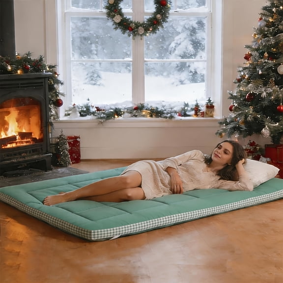 1 Warm Mattress Pad, Checkered Quilted Mattress Topper, 100% Polyester Fiber Filling & Breathable Cover, Machine Washable & Portable Folding Design for All-Season Comfort On Bed, Dorm, Apartment