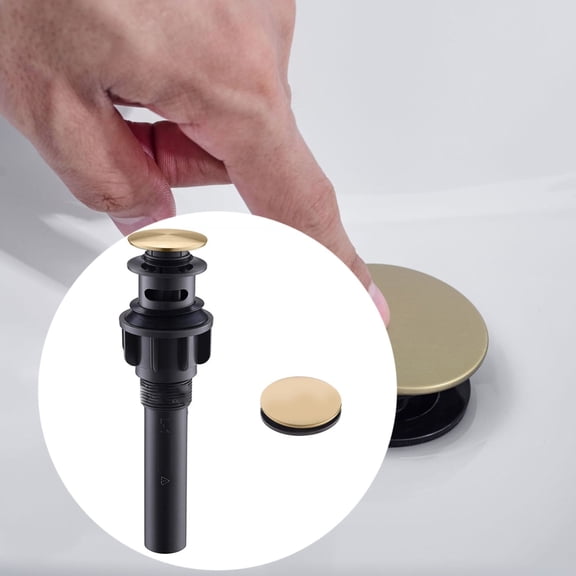 1*Water Drain,Gold Push-Pull Drain with Basket,Bathroom Drain with Overflow Bathroom Stopper Up Drain Assembly for Bathroom Vanity Faucet Polished Plastic Rapid Draining with Hair Catcher Anti Clog