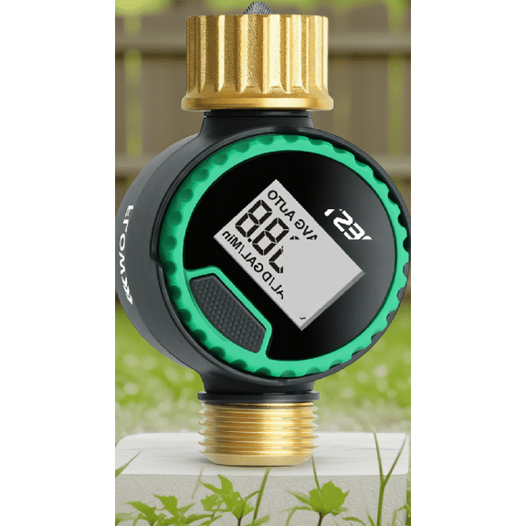 1 Water Flow Meter with 360 Rotatable LCD Display, Brass Inlet and Outlet, 4 Modes for Garden Hose, RV, and Lawn Sprinkler
