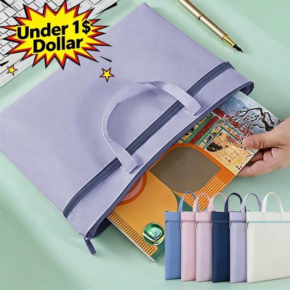 Under 1$ Waterproof Oxford Cloth A4 File Holder with Handle,Double‑Pocket Zipper Document Pouch,Foldable Large‑Capacity Storage Holder for Travel,Office Workspace & Classroom Academic Organization